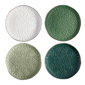 PURE Design R5548 Green Gold Rim Stamped Appetizer Plates - Set of 4