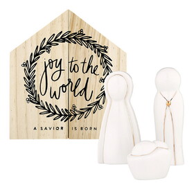 PURE Design R5644 Ceramic Figurines Pine Wood Box - Holy Family - Large