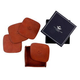 Cole Wheeler R6414 Leather Coaster Set 4pc