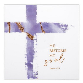 Heartfelt R7781 He Restores My Soul Lavender Cross Plaque