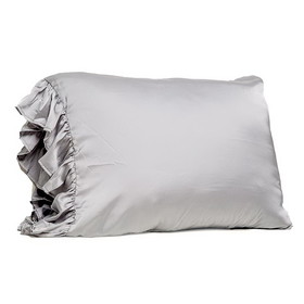 Bella il Fiore SPRGRAY Ruffled Silky Pillowcase - Gray - Standard