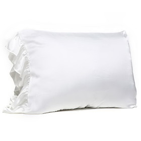 Bella il Fiore SPRWHITE Ruffled Silky Pillowcase - White - Standard