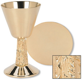 Sudbury TS686 Satin Cup With Hand Cast Vine Stem Chalice And Paten Set