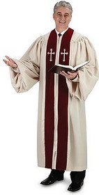 Cambridge TS786 Cambridge&trade; Ivory & Burgundy Pulpit Robe with Embroidered Ivory Crosses