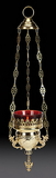 Sudbury YC957 Hanging Votive Holder With Ruby Glass, Brass
