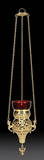 Sudbury YC958 Hanging Votive Holder With Ruby Glass, Brass