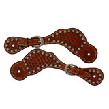 Intrepid International Western Basketweave Spur Strap Stamped with Turquoise Dots