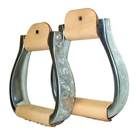 Intrepid International Aluminum Oxbow Engraved Stirrup with Wide Leather Band