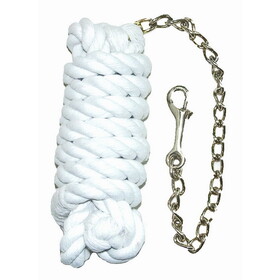 Intrepid International Cotton Braided Lead Rope 9' X 3/4" with 18" Brass Plate Chain White