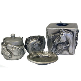Intrepid International Sculpture - Bathroom 4 Piece Set -Tissue Box Toothbrush Holder Pot with Lid And Soap Dish - FOB
