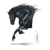 Haddington Green Equestrian Art Print - Onyx 2 Friesian Horse Matted 7.75