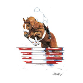 Haddington Green Equestrian Art Print - Parsival Show Jumper 2 Matted 7.75" X 11.75"