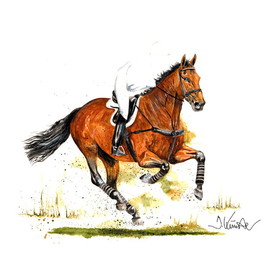 Haddington Green Equestrian Art Print - Whisky 2 Cross Country Matted 7.75" X 11.75"