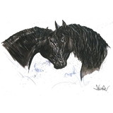 Haddington Green Equestrian Art Print - Paint It Black Friesia Horse 19.75