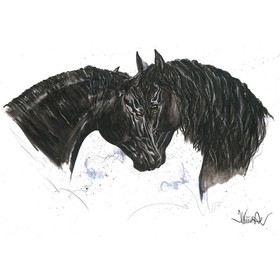 Haddington Green Equestrian Art Print - Paint It Black Friesia Horse 19.75" X 27.5"