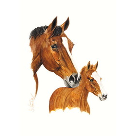 Haddington Green Equestrian Art Print - Smarty Mare & Foal Horse 19.75" X 27.5"