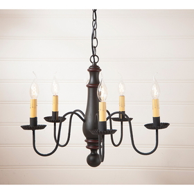 Irvin's Tinware 9150SBKSRD Medium Norfolk Wood Chandelier in Sturbridge Black with Red Stripe