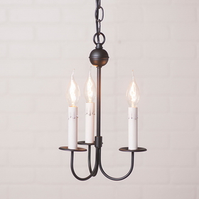 Irvin's Tinware 9180RBL Small 3-Arm Westford Chandelier in Rustic Black