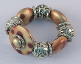 IWGAC 049-40132 Silver Tone & Brown Beads Stretch Bracelet
