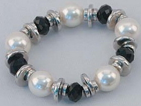 IWGAC 049-40141 Silver Tone Necklace with Black & White Beads