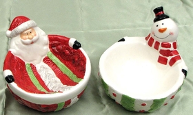 IWGAC 049-64956 Ceramic Santa & Snowman bowls Set of 2