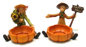 IWGAC 049-89114 Scarecrow Harvest Candleholders Set of 2