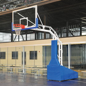 Jaypro PBEL96 Basketball System - Portable (Indoor) - Elite 9600 (8' Board Extension) - 72" Glass Backboard, Breakaway Goal