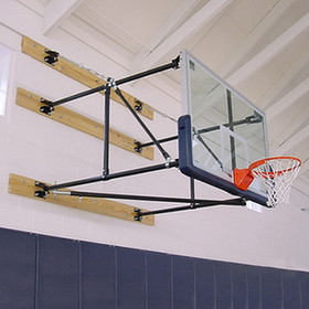 Jaypro S1012GB Basketball Backstop - Wall-Mounted - Shooting Station - Side Folding - Stationary Glass Backboard (10' - 12' Wall Offset)