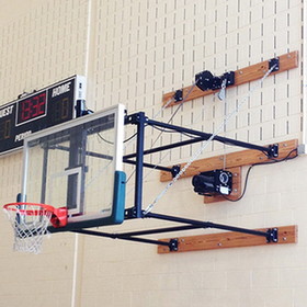 Jaypro U1012GB Basketball Backstop - Wall-Mounted - Shooting Station - Fold-Up - Stationary Glass Backboard (10'- 12' Wall Offset)
