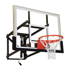 Jaypro WM-54 Basketball Backstop - Wall-Mounted - Shooting Station - Adjustable Height (Indoor/Outdoor) - (54"W x 36"H) - Glass Backboard, Flex Goal, Edge/Protector Padding