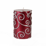 Jeco 3 x 4 Inch Red Scroll Pillar Candle