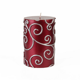Jeco 3 x 4 Inch Red Scroll Pillar Candle