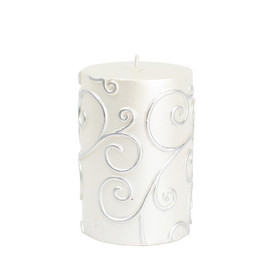 Jeco 3 x 4 Inch White Scroll Pillar Candle