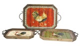 Jeco HD-HA042 Rooster-themed Metal Tray (Set of 3)