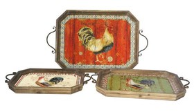 Jeco HD-HA042 Rooster-themed Metal Tray (Set of 3)