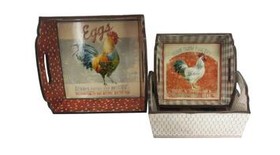 Jeco HD-HA045 Rooster-themed Wooden Tray (Set of 3)