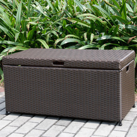 Jeco Espresso Wicker Patio Furniture Storage Deck Box