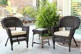 Jeco Espresso Wicker Chair And End Table Set With Ivory Chair Cushion