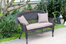 Jeco Espresso Wicker Patio Love Seat With Brown Cushion and Pillows