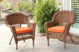Jeco Honey Wicker Chair With Orange Cushion- Set of 4