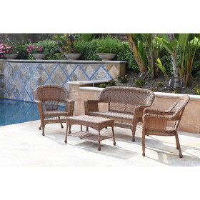 Jeco W00205-G 4Pc Honey Wicker Conversation Set Without Cushion