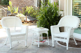 Jeco White Wicker Chair And End Table Set Without Cushion