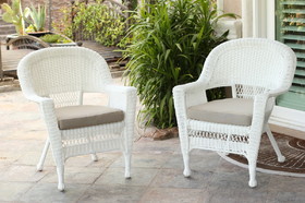 Jeco White Wicker Chair With Tan Cushion - Set of 4