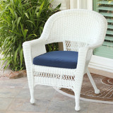 Jeco White Wicker Chair With Midnight Blue Cushion