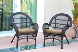 Jeco Espresso Wicker Rocker Chair with Tan Cushion - Set of 4