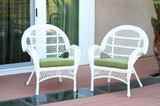 Jeco Santa Maria White Wicker Chair with Sage Green Cushion - Set of 4