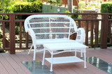 Jeco Santa Maria White Wicker Patio Love Seat And Coffee Table Set Without Cushion