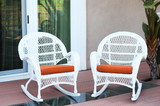 Jeco Santa Maria White Wicker Rocker Chair with Orange Cushion - Set of 2