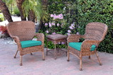 Jeco Windsor Honey Wicker Chair And End Table Set With Turquoise Chair Cushion