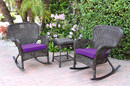 Jeco Windsor Espresso Wicker Rocker Chair And End Table Set With Purple Chair Cushion